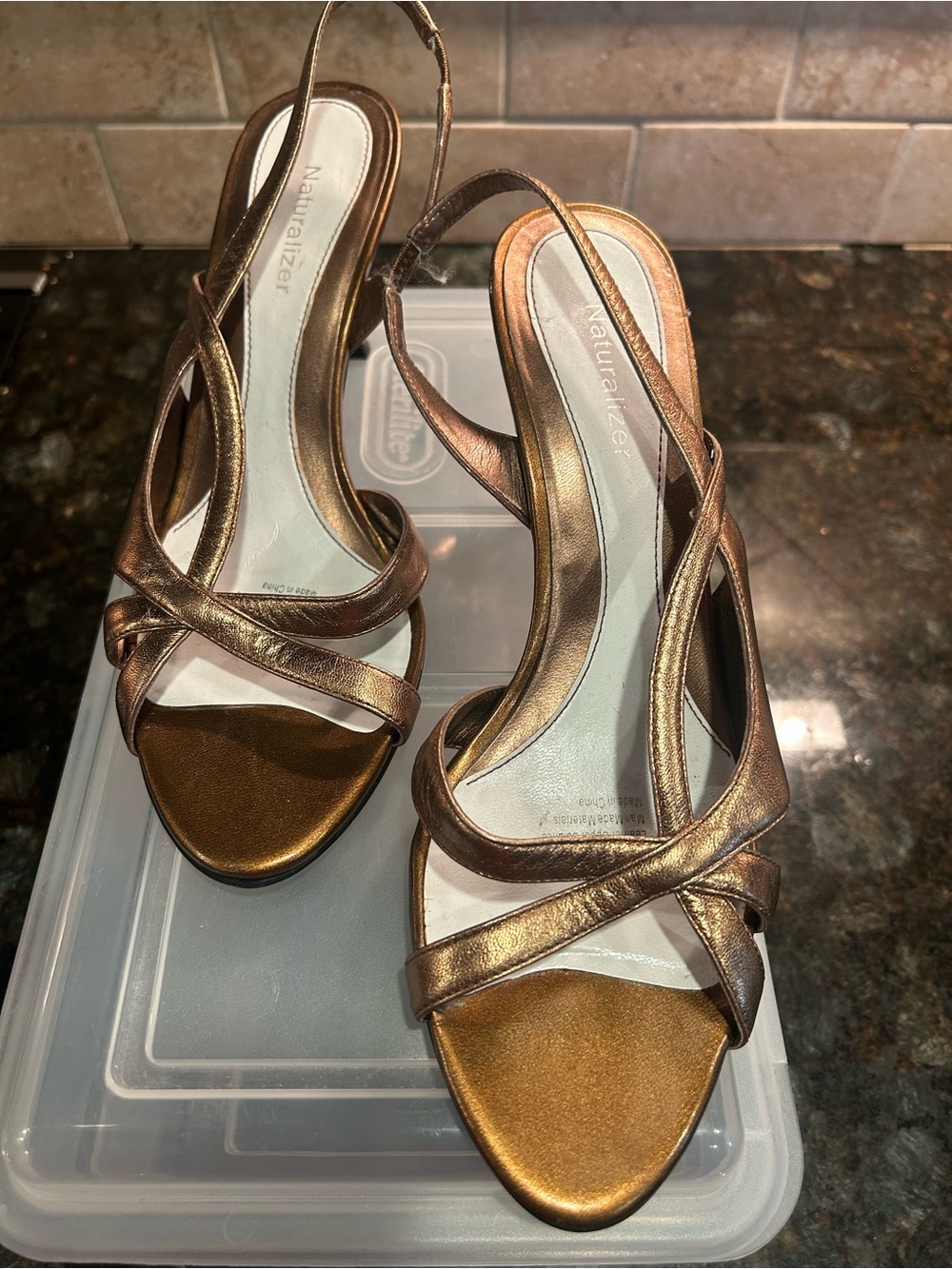 Naturalizer Bronze Metallic Strappy Slingback Heels